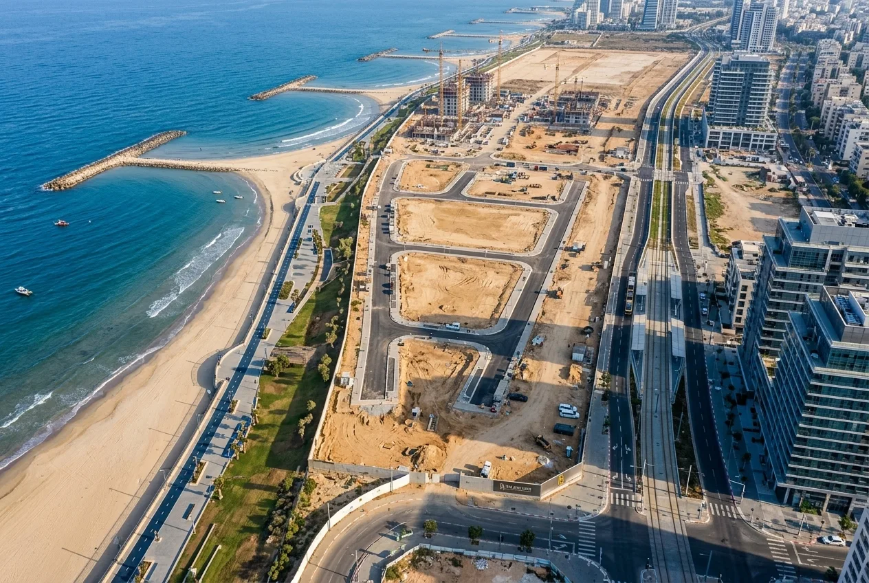 הדמיה אווירית של קו החוף של צפון תל אביב באזור שדה דב לאחר פינויו.