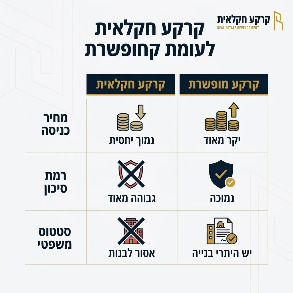 אינפוגרפיקה — קרקע חקלאית לעומת קרקע מופשרת: השוואה בין קרקע חקלאית, קרקע מופשרת
