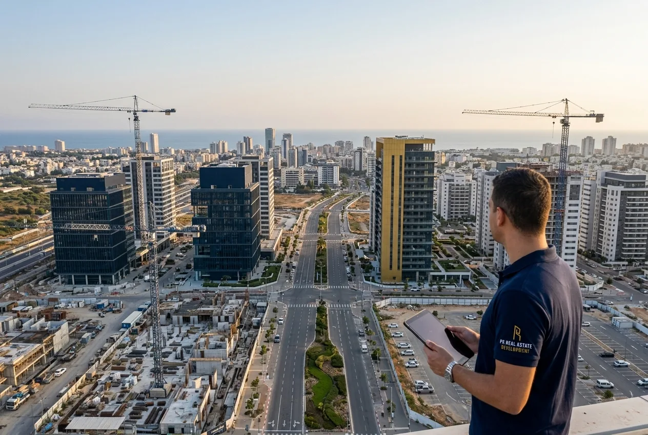 תמונת נוף אורבני מעודכנת של אזור מתחם האלף ומערב ראשון לציון בשלבי פיתוח.